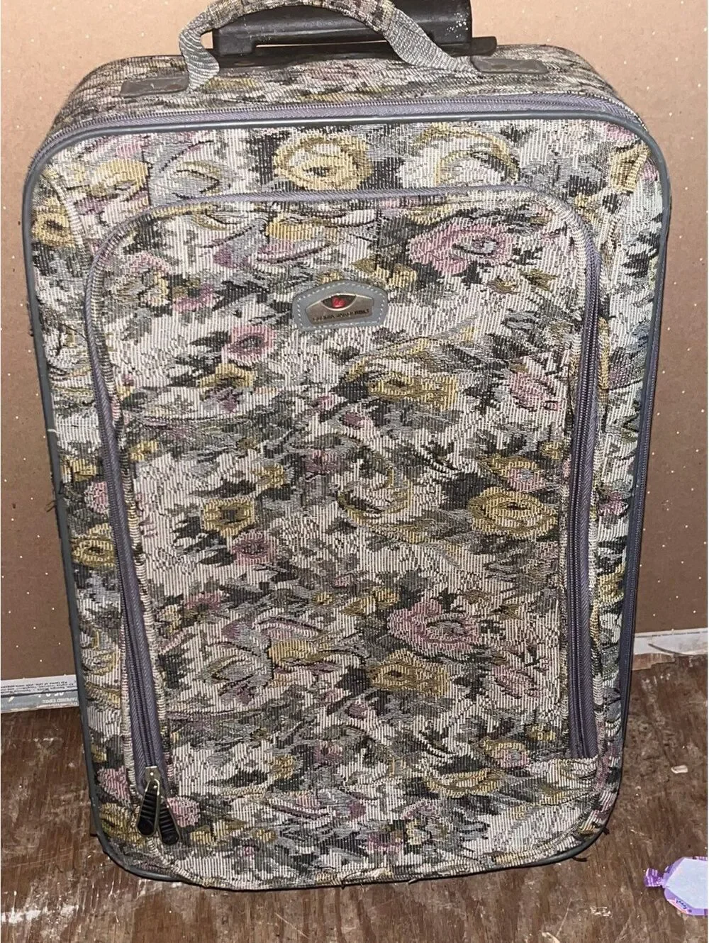 Vintage Floral Pattern Rolling Suitcase with Handle
